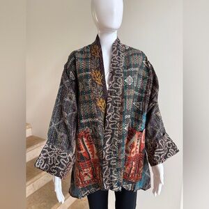 100% Silk Reversible Kantha Jacket, One Size